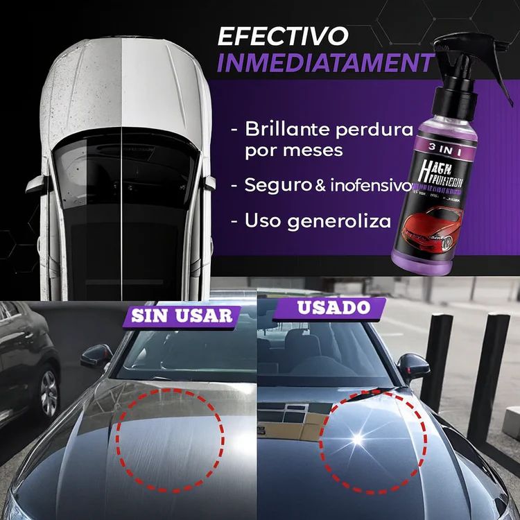 Spray Cerámico 3 en 1 – 🚗✨Auto limpio, Protegido y Brillante sin usar Agua💧