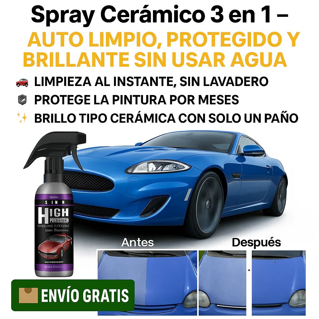 Spray Cerámico 3 en 1 – 🚗✨Auto limpio, Protegido y Brillante sin usar Agua💧